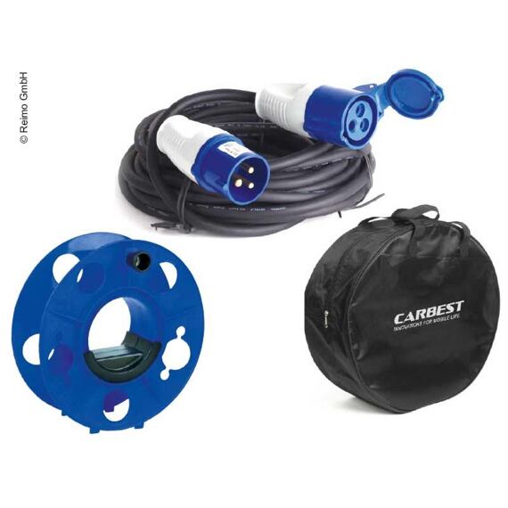 Set Carbest s 25 m kabelem s CEE zástrčkou a zásuvkou, kabelovým bubnem a obalem